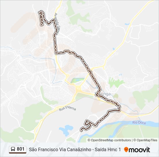 Mapa da linha 801 de ônibus