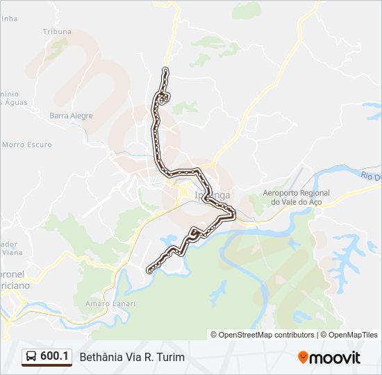 Mapa da linha 600.1 de ônibus