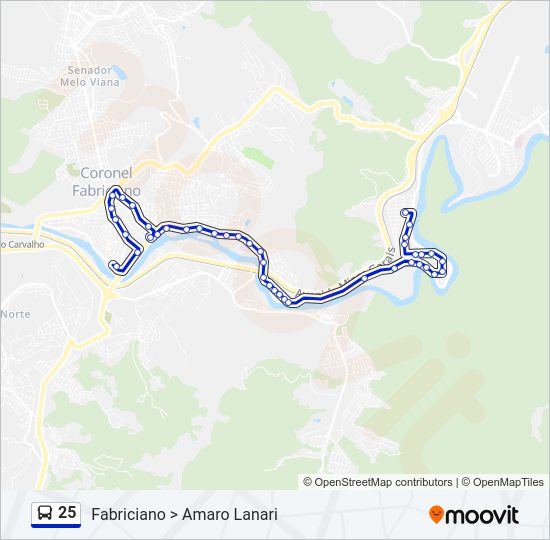 Mapa da linha 25 de ônibus