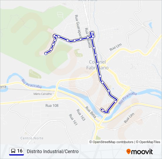 Mapa da linha 16 de ônibus