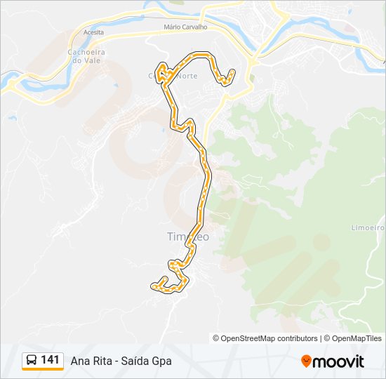 Mapa da linha 141 de ônibus