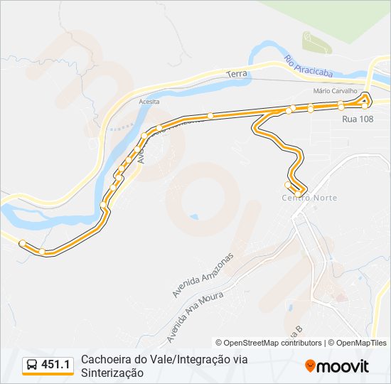 Mapa da linha 451.1 de ônibus