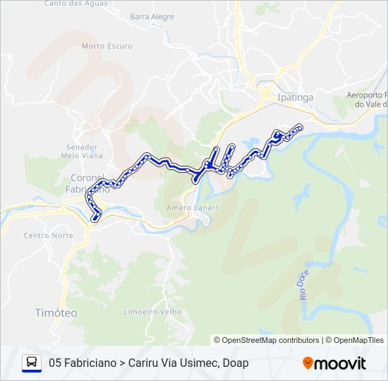 Mapa da linha UNIVALE 3179 de ônibus