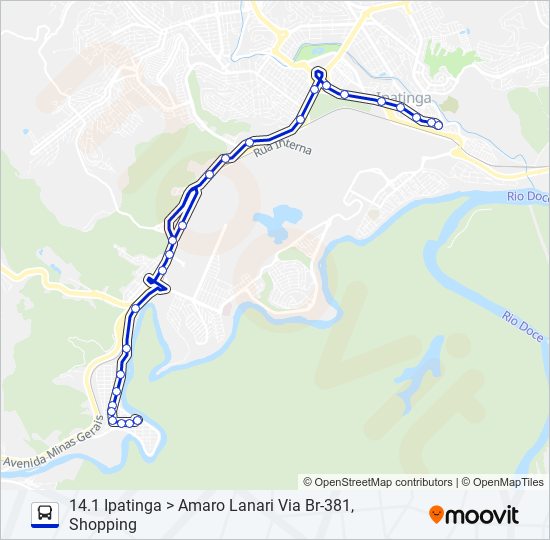 Mapa da linha UNIVALE 3181 de ônibus