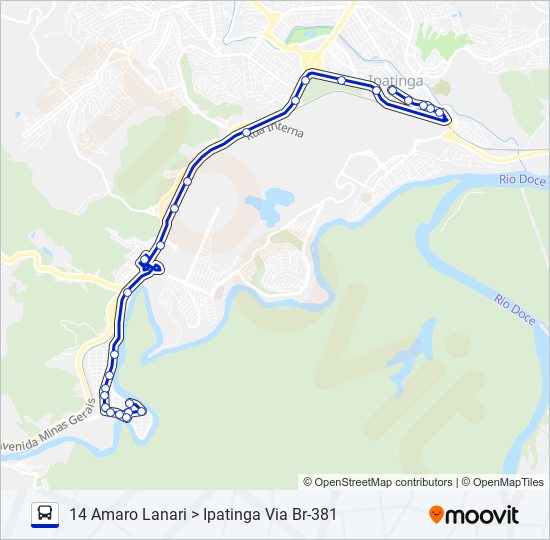 Mapa da linha UNIVALE 3181 de ônibus