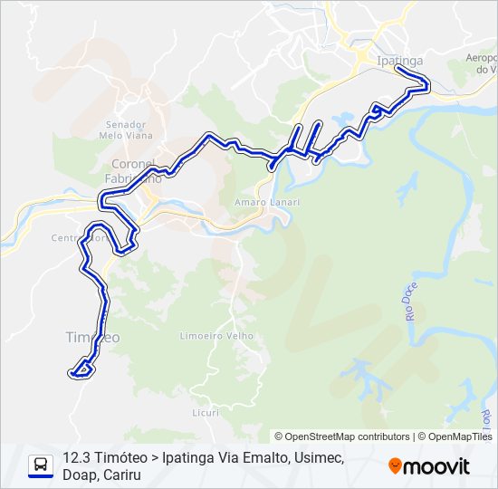 Mapa da linha UNIVALE 3182 de ônibus