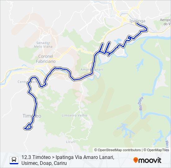 Mapa da linha UNIVALE 3182 de ônibus
