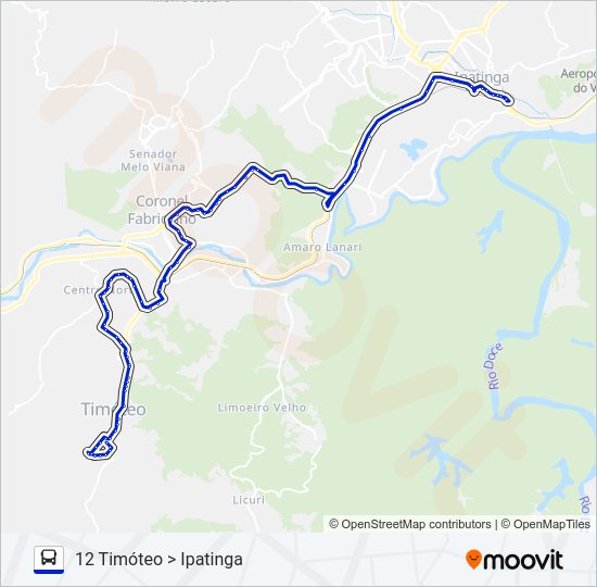 Mapa da linha UNIVALE 3182 de ônibus