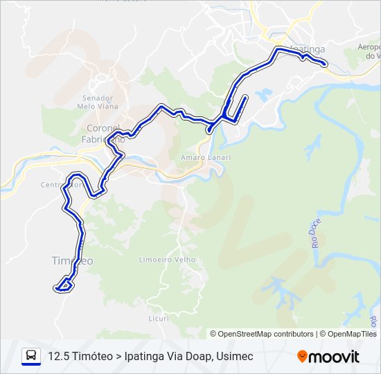 Mapa da linha UNIVALE 3182 de ônibus