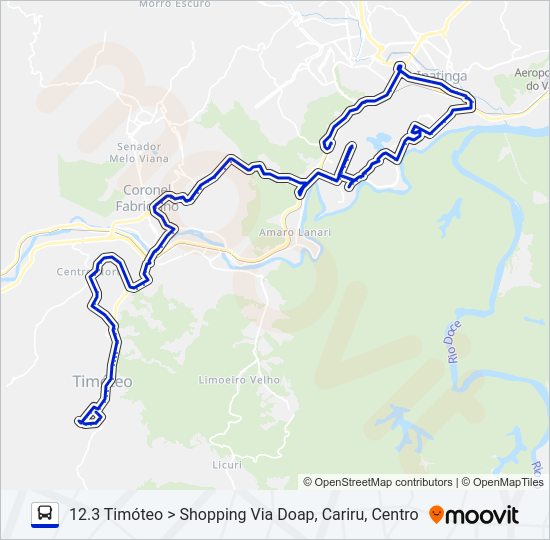 Mapa da linha UNIVALE 3182 de ônibus