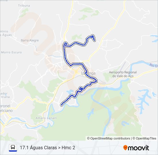 Mapa da linha UNIVALE 3021A de ônibus