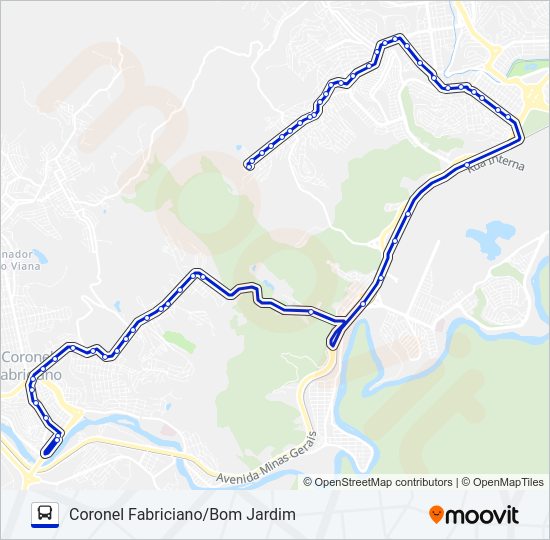 Mapa da linha UNIVALE 3182B de ônibus