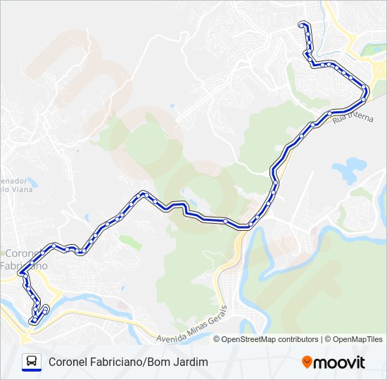 Mapa da linha UNIVALE 3182B de ônibus
