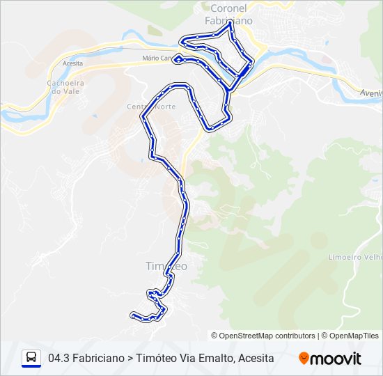 Mapa da linha UNIVALE 3182D de ônibus