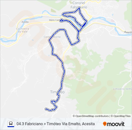 Mapa da linha UNIVALE 3182D de ônibus