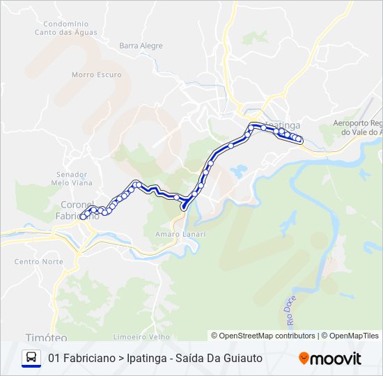 Mapa da linha UNIVALE 3182E de ônibus