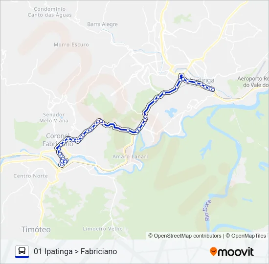 Mapa da linha UNIVALE 3182E de ônibus