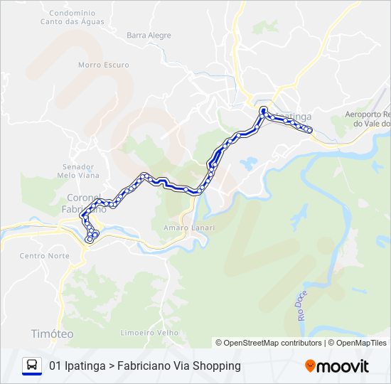 Mapa da linha UNIVALE 3182E de ônibus