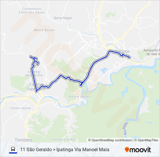 Mapa da linha UNIVALE 3182F de ônibus