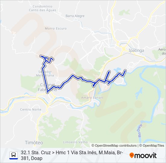 Mapa da linha UNIVALE 3182F de ônibus