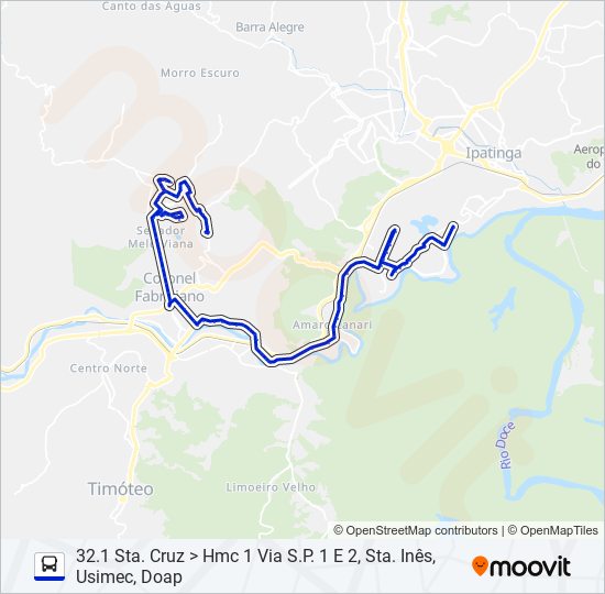 Mapa da linha UNIVALE 3182F de ônibus