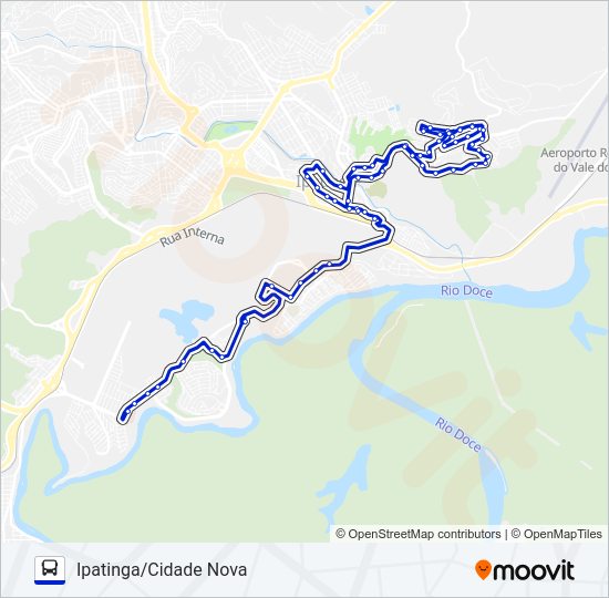Mapa da linha UNIVALE 3021-1 de ônibus