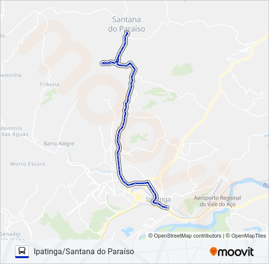 Mapa da linha UNIVALE 3021-1 de ônibus