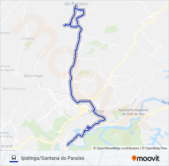 Mapa da linha UNIVALE 3021-1 de ônibus