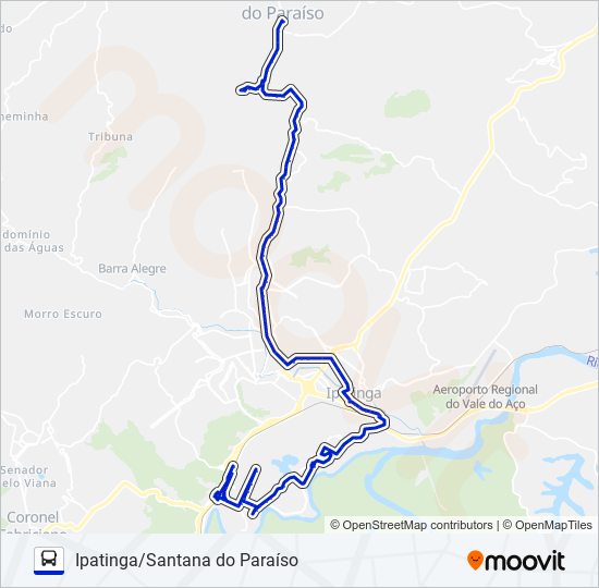 Mapa da linha UNIVALE 3021-1 de ônibus