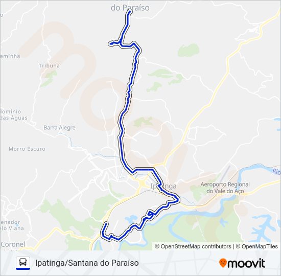 Mapa da linha UNIVALE 3021-1 de ônibus