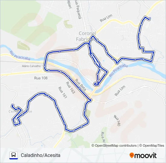 Mapa da linha UNIVALE 3182-2 de ônibus