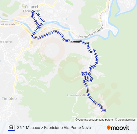 Mapa da linha UNIVALE 3182-4 de ônibus