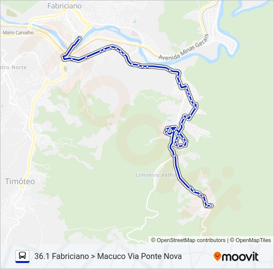 Mapa da linha UNIVALE 3182-4 de ônibus