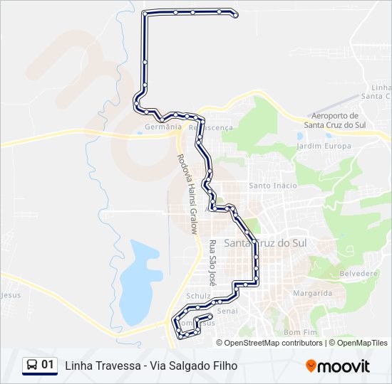 Mapa da linha 01 de ônibus