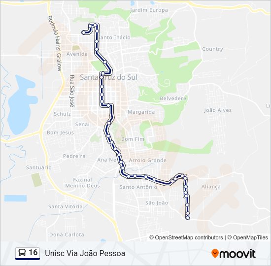 Mapa da linha 16 de ônibus