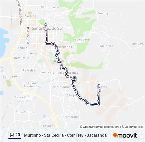 Mapa da linha 20 de ônibus