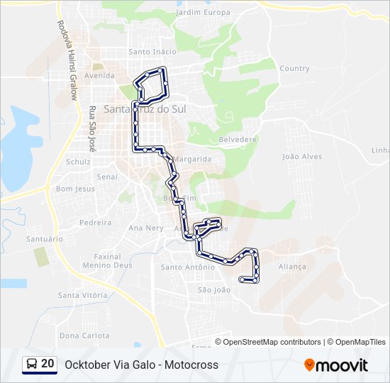 Mapa da linha 20 de ônibus