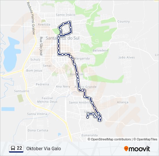 Mapa da linha 22 de ônibus