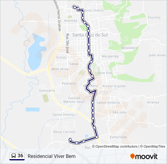 Mapa da linha 36 de ônibus