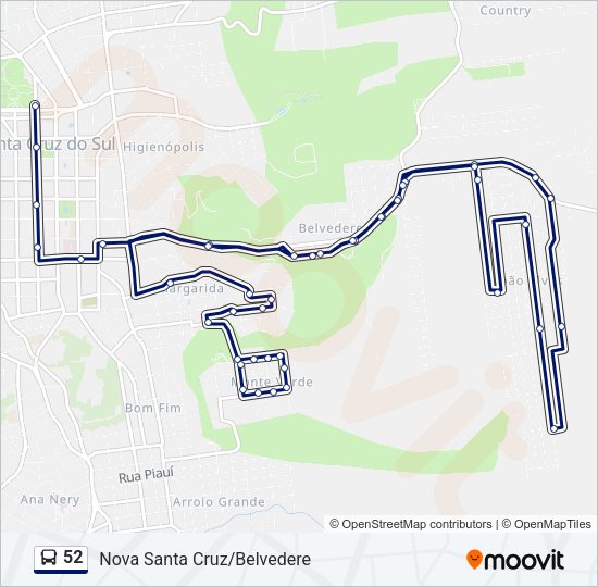Mapa da linha 52 de ônibus