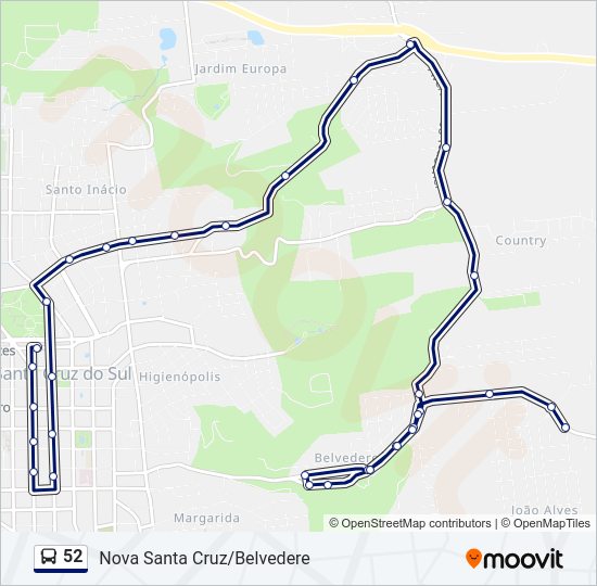 Mapa da linha 52 de ônibus