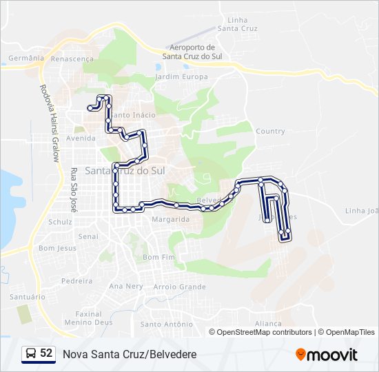 Mapa da linha 52 de ônibus