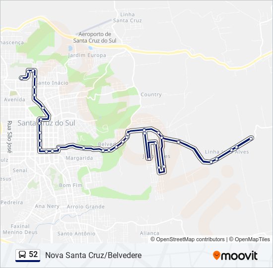 Mapa da linha 52 de ônibus