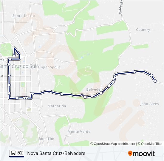 Mapa da linha 52 de ônibus
