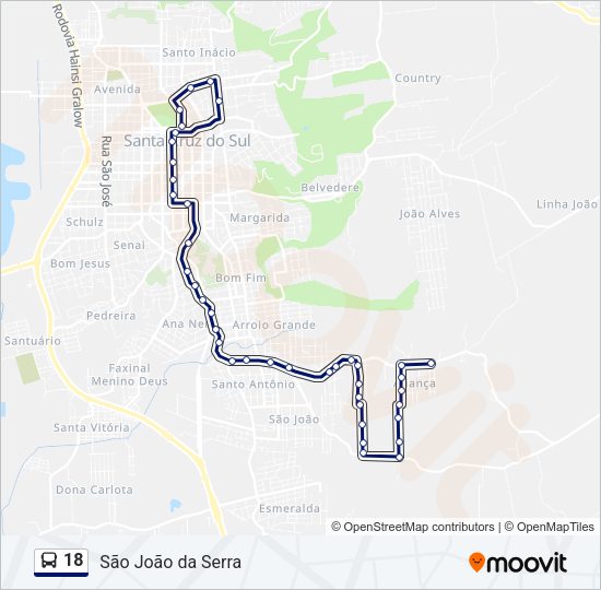 Mapa da linha 18 de ônibus