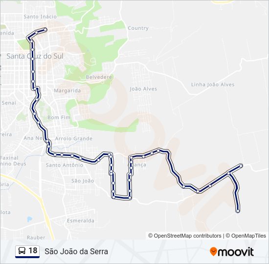 Mapa da linha 18 de ônibus