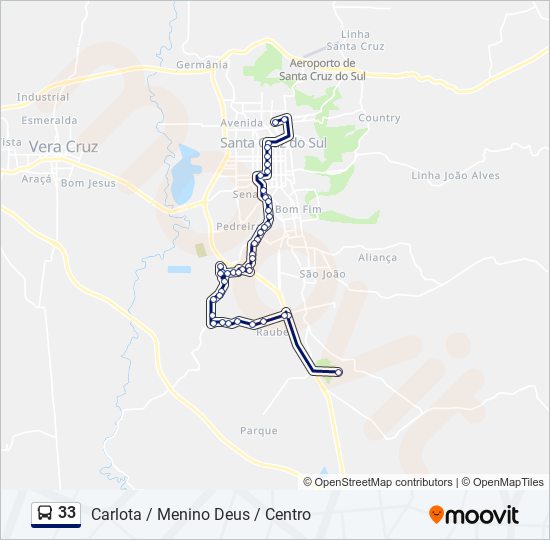 Mapa da linha 33 de ônibus