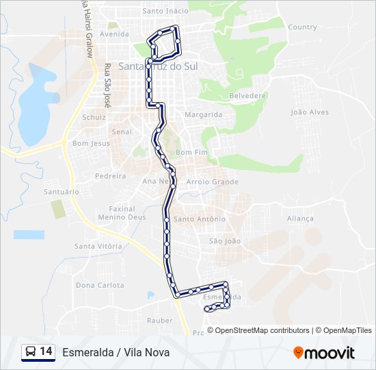 Mapa da linha 14 de ônibus