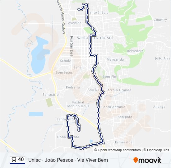 Mapa da linha 40 de ônibus