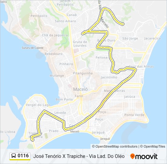 Mapa da linha 0116 de ônibus